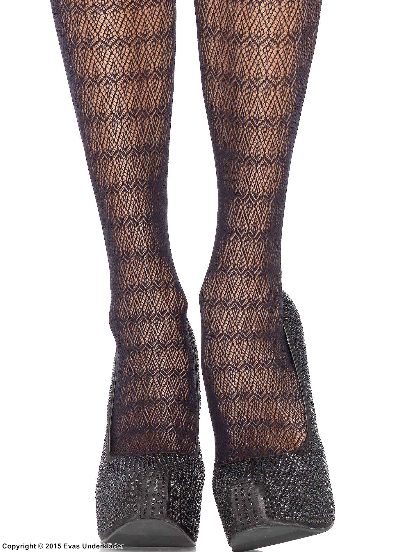 Patterned pantyhose, lace with plume pattern